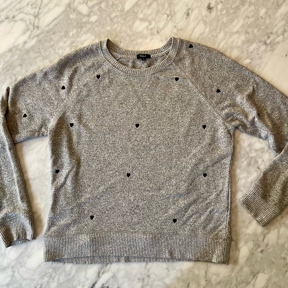 Rails Heather Gray Sweater with Black Hearts